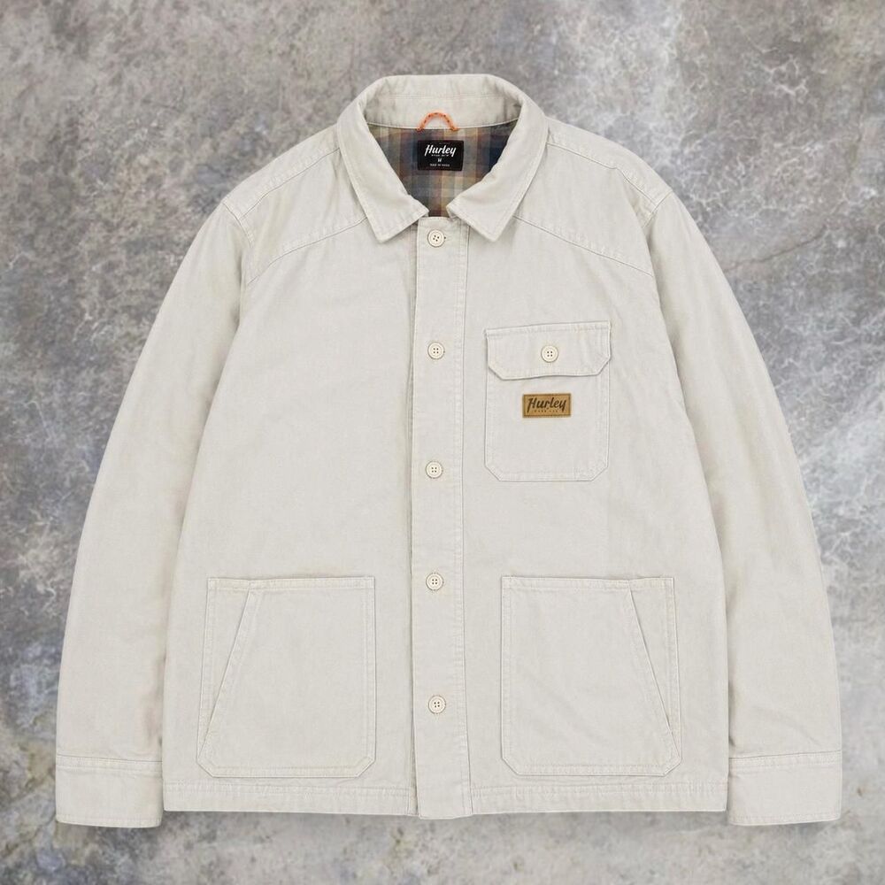 Hurley Bixby Flannel Lined Canvas Button Up Shirt Men's Medium Cream Workwear